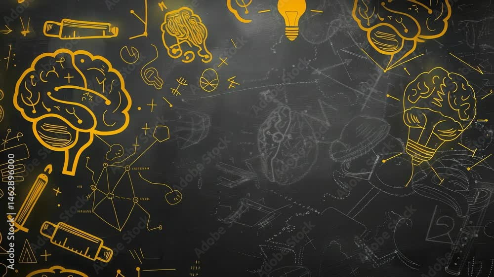 Aufkleber This image showcases a chalkboard with diverse sketches and diagrams that depict concepts such as creativity, learning, and intellectual exploration in an academic setting, ideas, and innovation.