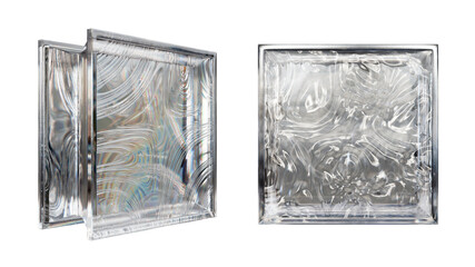 Transparent glass block for interior design. Aesthetic and modern shape of textured. Capturing abstract patterns and light distortion. Building assortment for home, bathroom and office.
