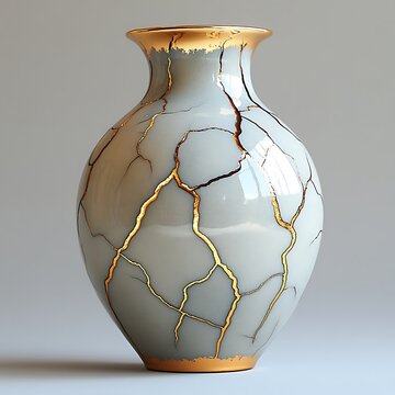 Kintsugi Photo Of A Repaired Ceramic Vase With Gold Seams Restoration Art