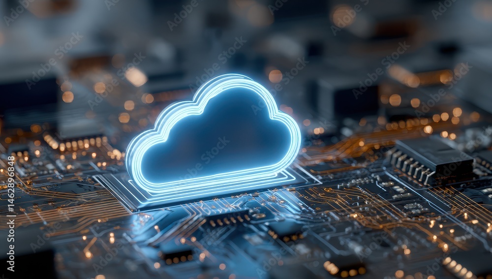 Aufkleber glowing cloud computing symbol on circuit board