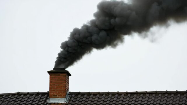 Dark smoke from a chimney. Environmental concerns and pollution in urban areas