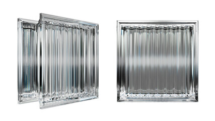 Transparent glass block for interior design. Aesthetic and modern shape of textured. Capturing abstract patterns and light distortion. Building assortment for home, bathroom and office.