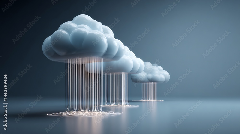 Poster a conceptual cloud computing illustration with streamlined data transmission