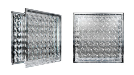 Transparent glass block for interior design. Aesthetic and modern shape of textured. Capturing abstract patterns and light distortion. Building assortment for home, bathroom and office.