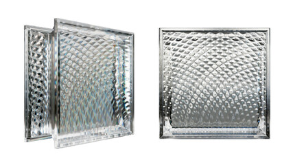 Transparent glass block for interior design. Aesthetic and modern shape of textured. Capturing abstract patterns and light distortion. Building assortment for home, bathroom and office.