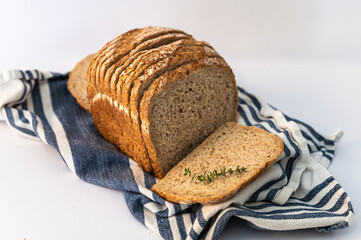 Rustic Homemade Bread on Striped Towel