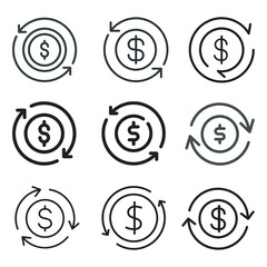 Money Cashback Icons. Illustration Vector