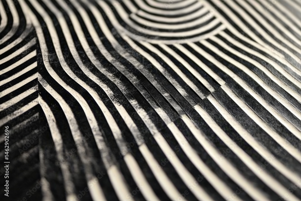 Poster black and white stripes creating wavy and circular patterns