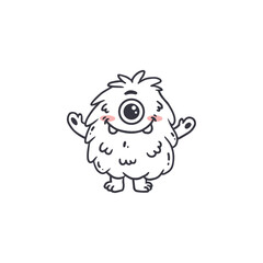 cute monster isolated on white background for coloring pages, magazines. Alien, cartoon character. Sketch, doodle. Vector illustration
