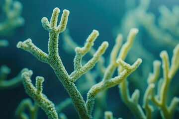 Fototapeta premium A close-up of vibrant, branching coral polyps thriving in a clear ocean.