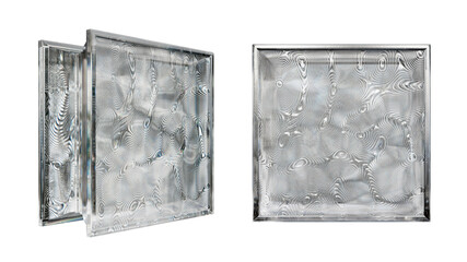 Transparent glass block for interior design. Aesthetic and modern shape of textured. Capturing abstract patterns and light distortion. Building assortment for home, bathroom and office.