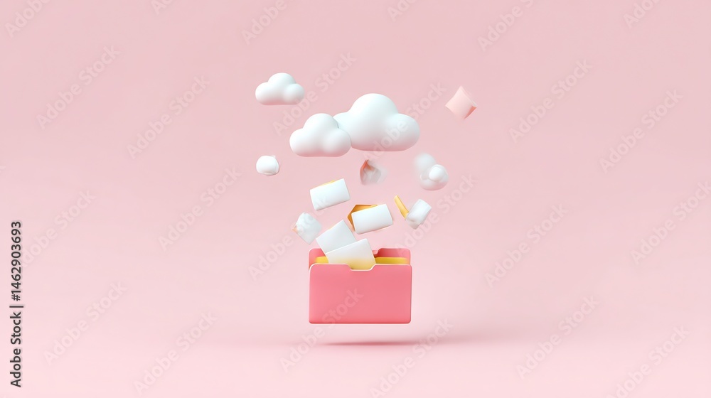 Poster abstract conceptualization of data transfer between a local folder and cloud storage