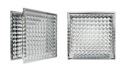 Transparent glass block for interior design. Aesthetic and modern shape of textured. Capturing abstract patterns and light distortion. Building assortment for home, bathroom and office.