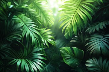 Lush Tropical Jungle Leaves Sunlight Background
