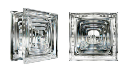 Transparent glass block for interior design. Aesthetic and modern shape of textured. Capturing abstract patterns and light distortion. Building assortment for home, bathroom and office.