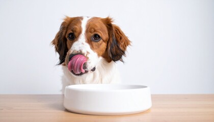 食事を心待ちにして舌なめずりをする犬