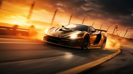 Speeding race car on racing track