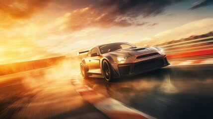 Speeding car on race track