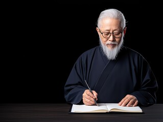 Elderly man writing in a journal