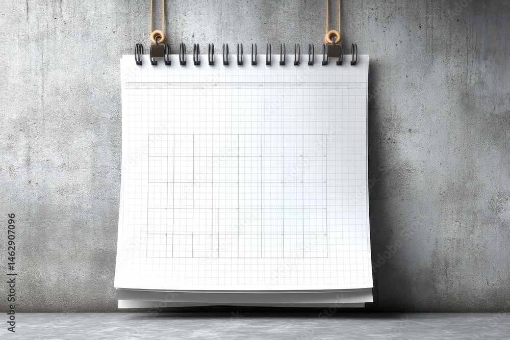 Poster a blank calendar hanging on a gray concrete wall, perfect for scheduling and organizing events, crea
