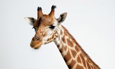 Close-up view of a giraffe's head and neck, showcasing its unique features