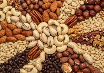 Obraz premium Assorted Mixed Nuts and Seeds Healthy Natural Snack Variety for Energy and Nutrition