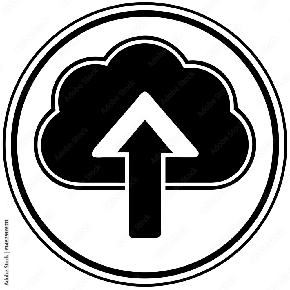 Poster cloud upload icon in simple black and white design