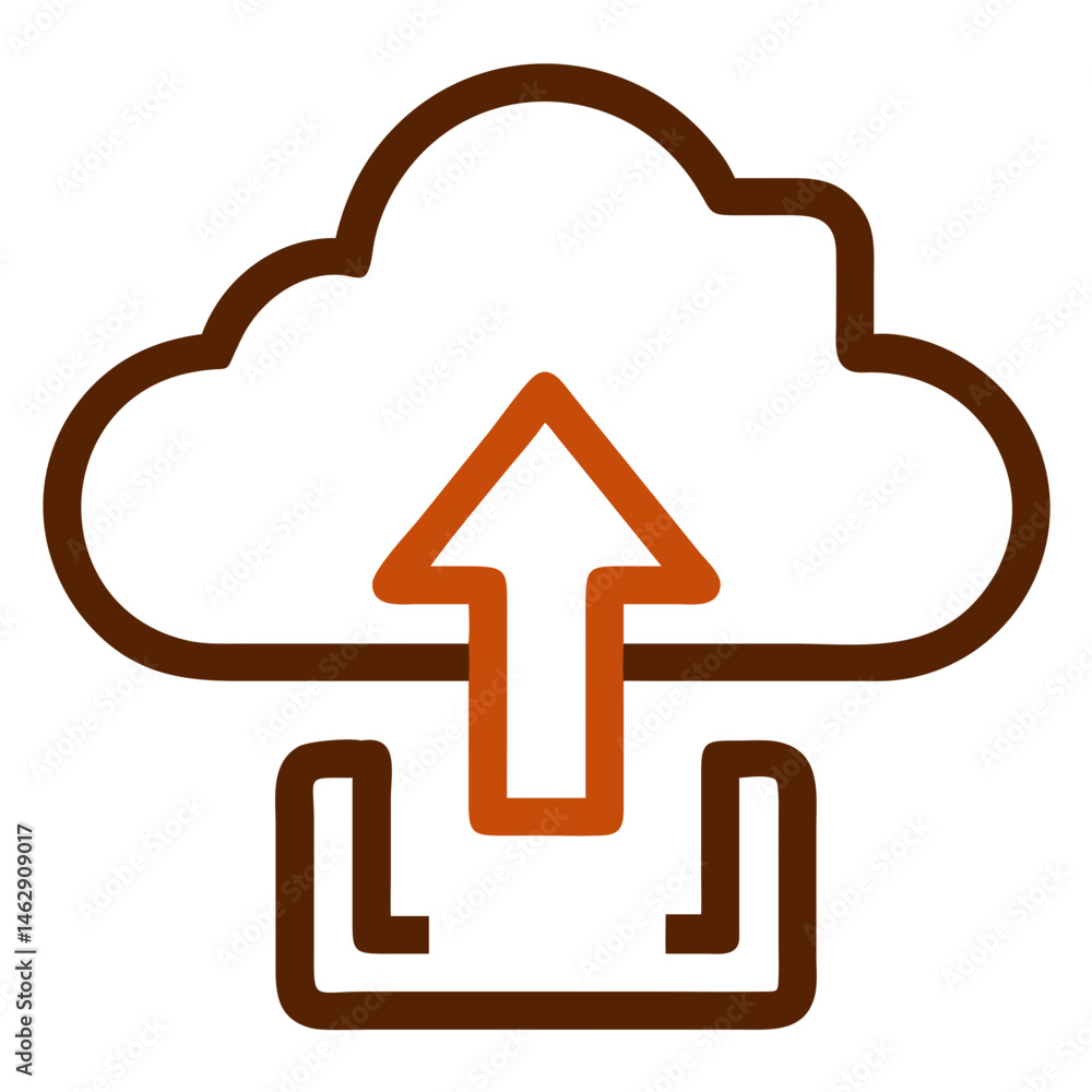 Poster cloud upload icon with upward arrow in minimalist style