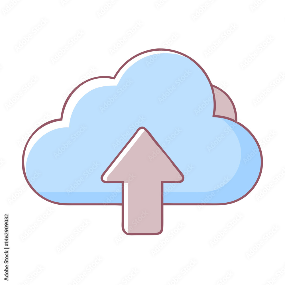Poster cloud storage symbol with upward arrow in simple flat design