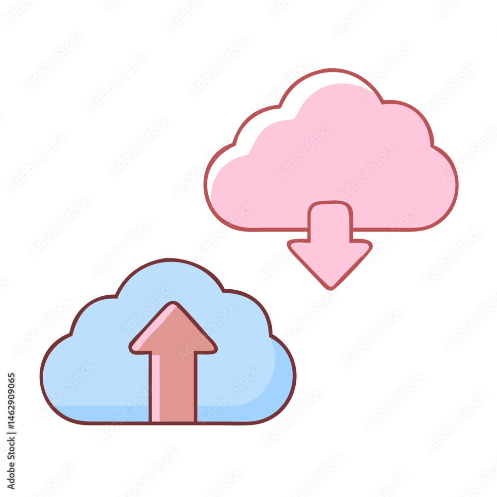 Poster cloud upload and download icons in simple style