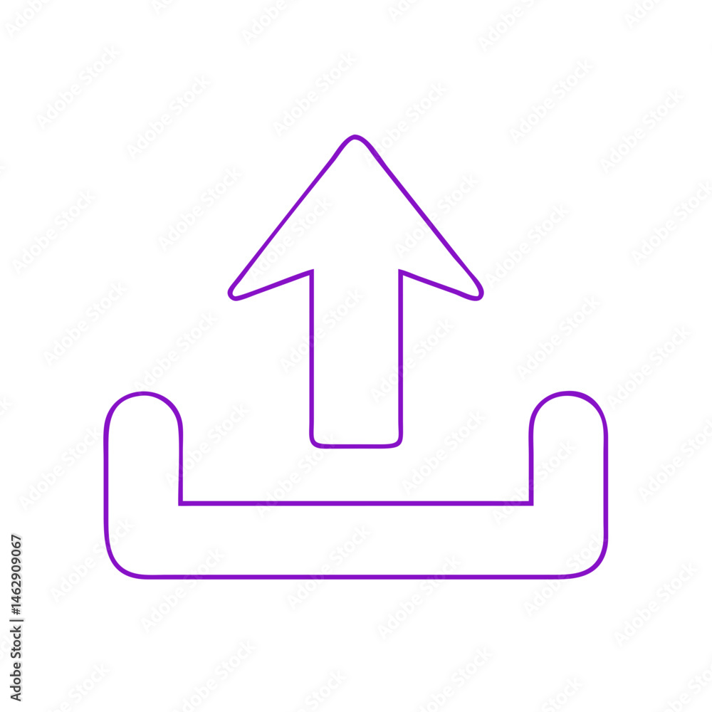 Poster arrow upload icon in outline style with purple color