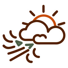 Weather icon depicting sun, clouds, and wind  