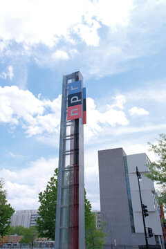 NPR sign outside of the National Public Radio building in Washington, DC