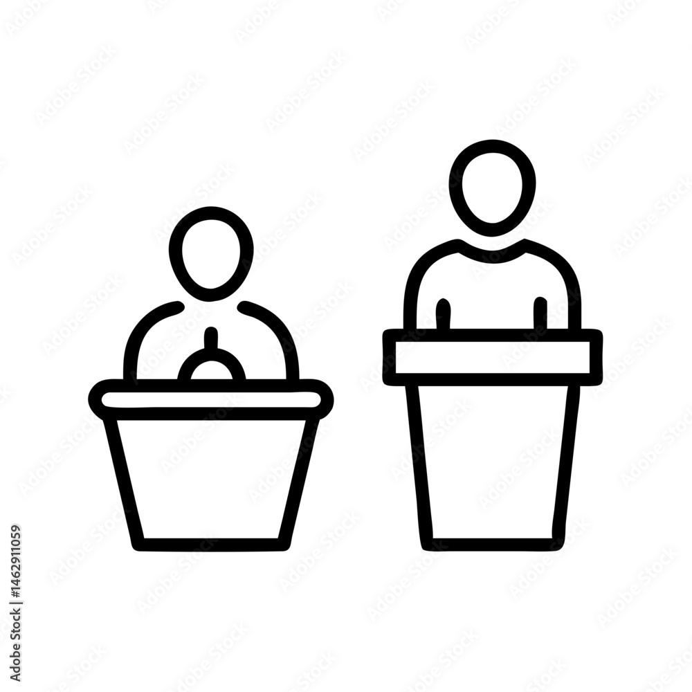 Poster speaker at podium 2 avatars on transparent background for web and graphic design