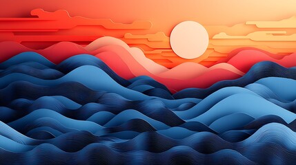 Obraz premium a sunset with mountains and waves