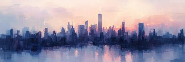 Fototapeta premium Urban twilight impression, Abstract cityscape illustration with serene hues