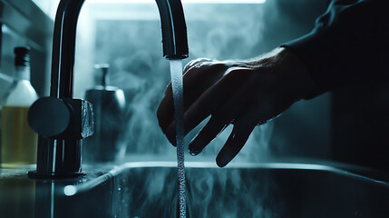 Hand Testing Water Temperature from a Faucet