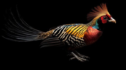 Fototapeta premium Golden pheasant profile, black background, wildlife, nature photography, conservation