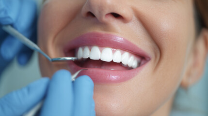 Fototapeta premium Close-up of a smiling woman at dental check-up