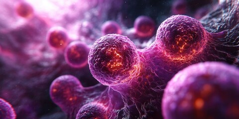 Microscopic Visualization of Rod-Shaped Cells on Purple Background