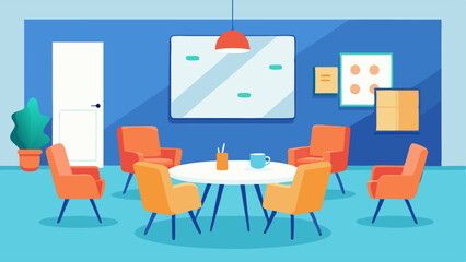 A smaller breakout room furnished with comfortable chairs and a whiteboard for brainstorming sessions.