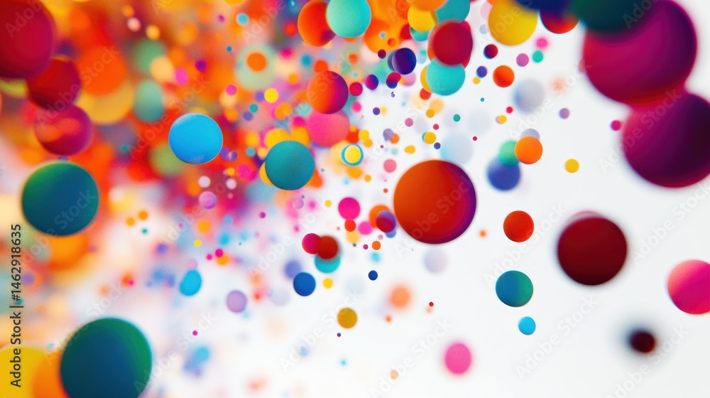 Poster a vibrant explosion of colorful spheres floating in a dynamic composition