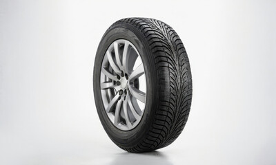 A single car tire on a clean and simple white background