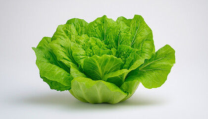 Fresh green butter lettuce head is displayed against a clean white background with soft natural lighting.