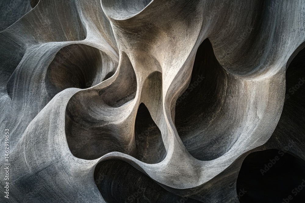 Poster abstract swirling rock formations, creating a mesmerizing texture and play of light and shadow withi