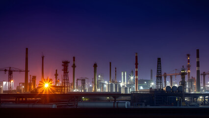 Fototapeta premium oil refinery at sunset