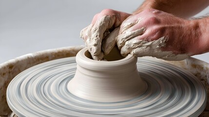 Hands Shaping Clay on Pottery Wheel