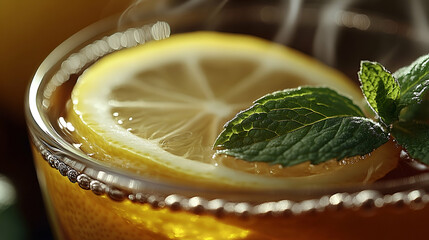 Closeup of Iced Tea with Lemon and Mint