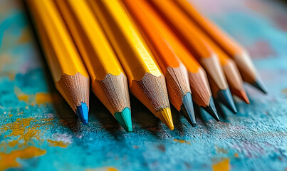 Closeup of Sharpened Colored Pencils on Textured Surface