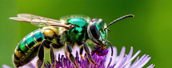 A detailed view of a bee collecting nectar from a colorful flower